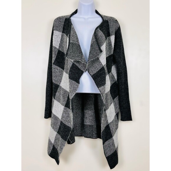 Sacred Threads Black OS Buffalo Plaid Open Draped Knit Cardigan Scandi Nordic - Picture 1 of 7